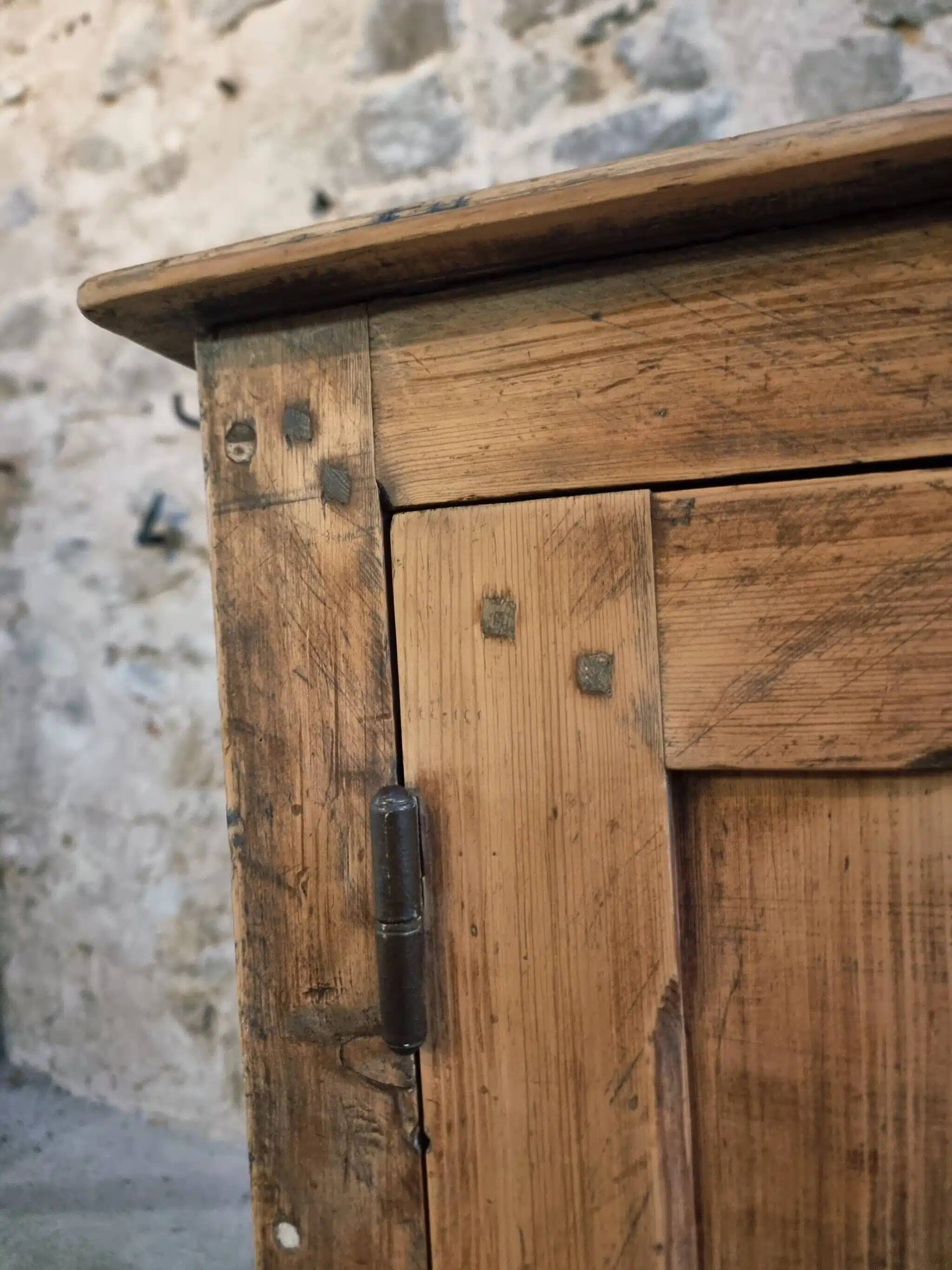 Antique French work cabinet in pine with two doors – rustic country style