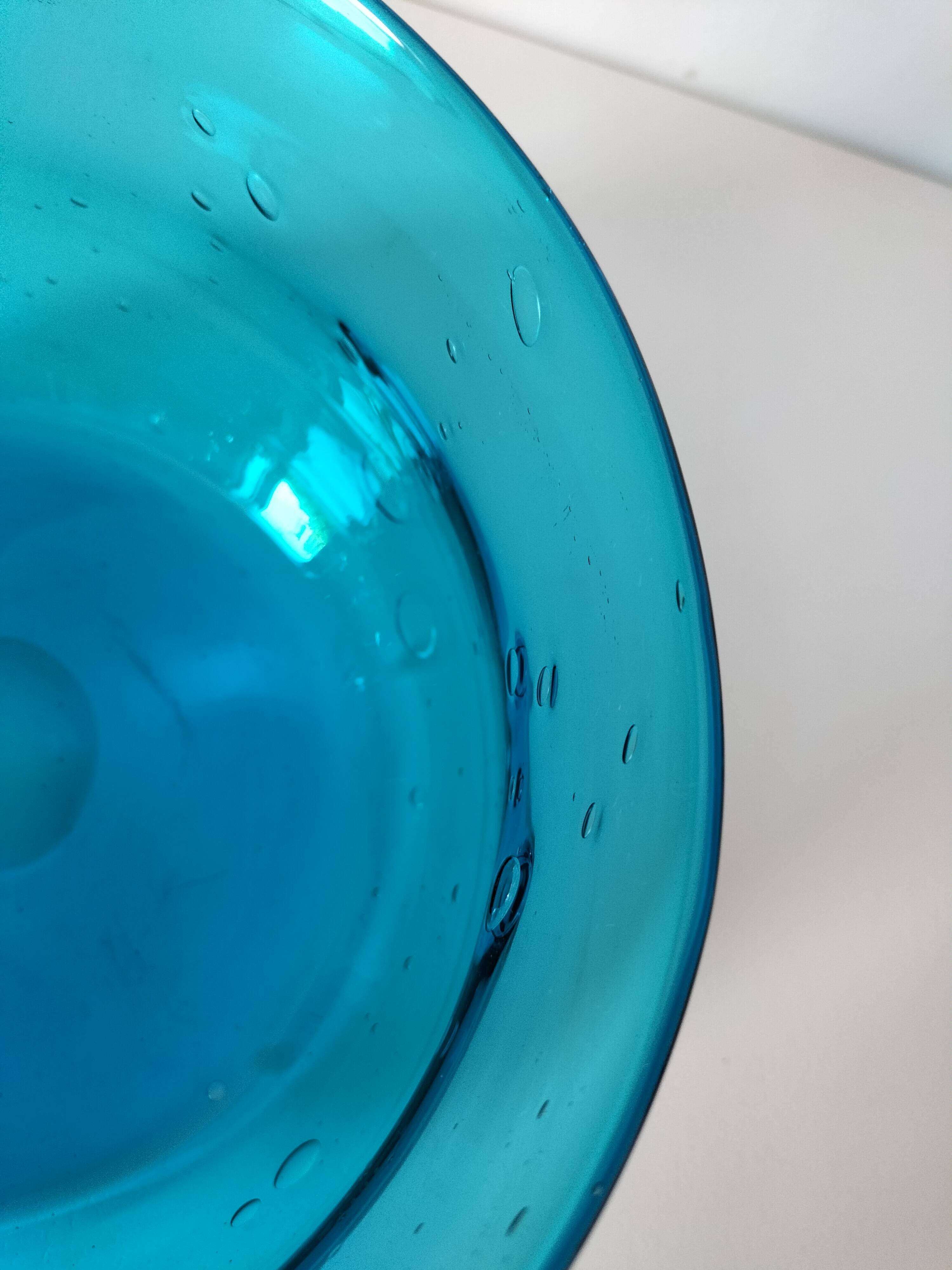Vintage turquoise blue bubble glass coupe