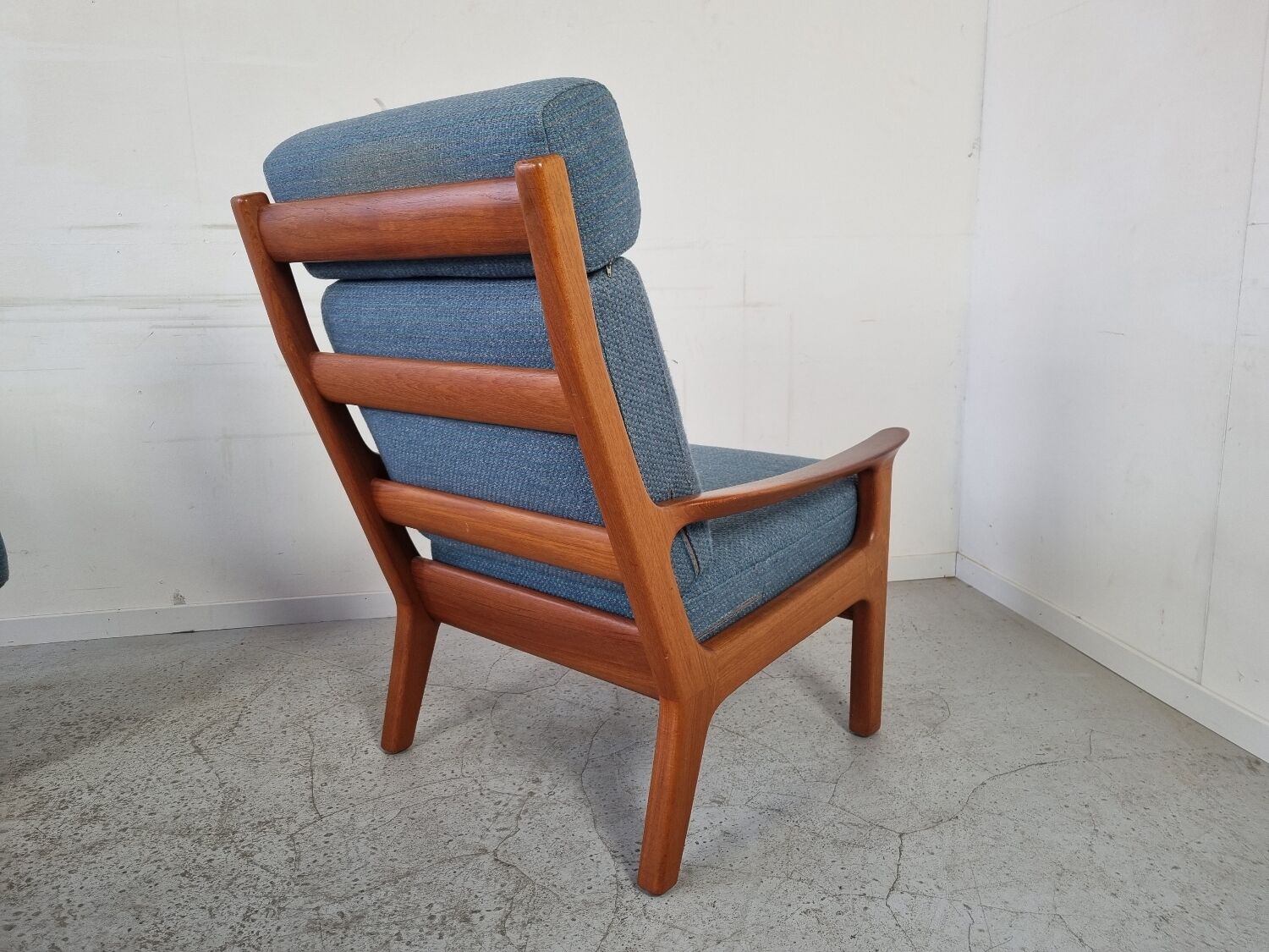 Pair of armchairs and Scandinavian teak ottoman by Juul Kristensen, Denmark 1970s