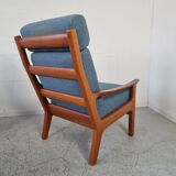 Pair of armchairs and Scandinavian teak ottoman by Juul Kristensen, Denmark 1970s