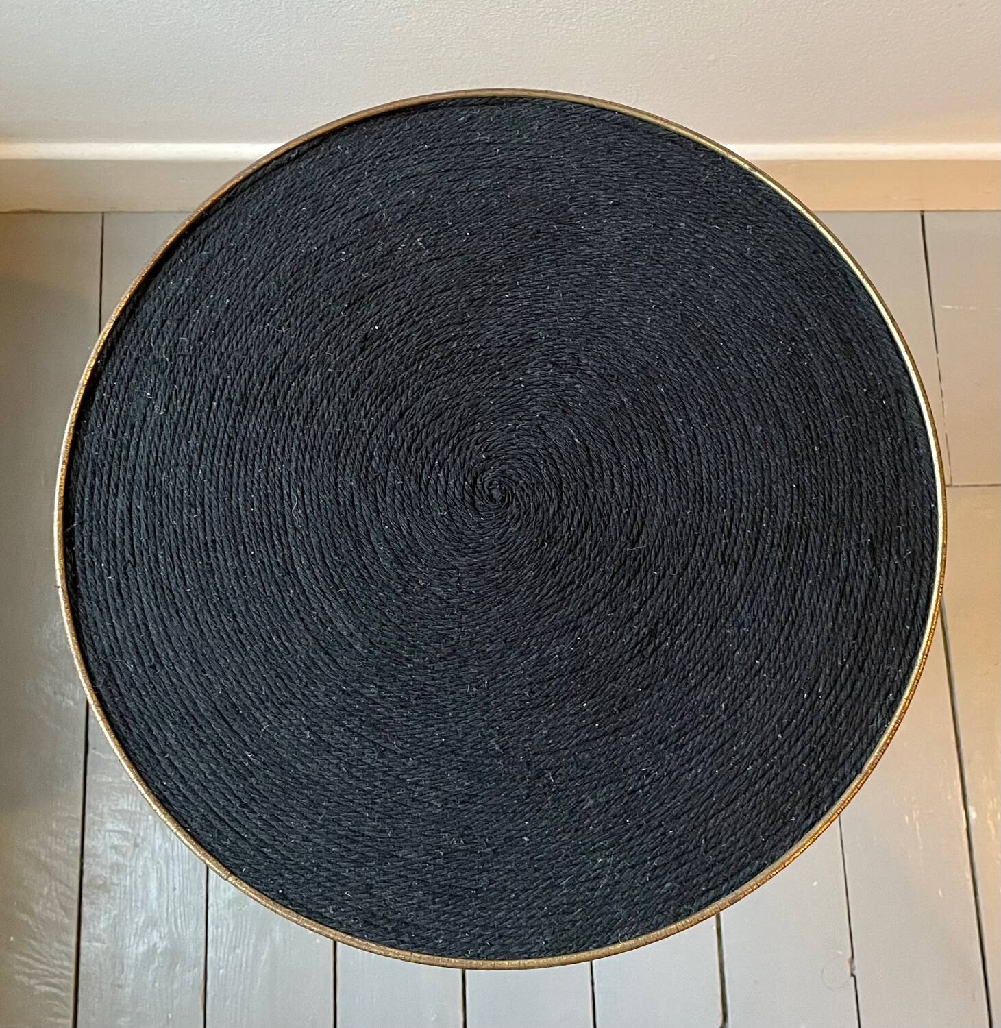 Vintage tripod pedestal table in gold metal