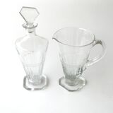 Old wine decanter and matching water pitcher - Crystal - Square model