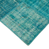 Handmade anatolian overdyed 175 cm x 242 cm turquoise patchwork carpet