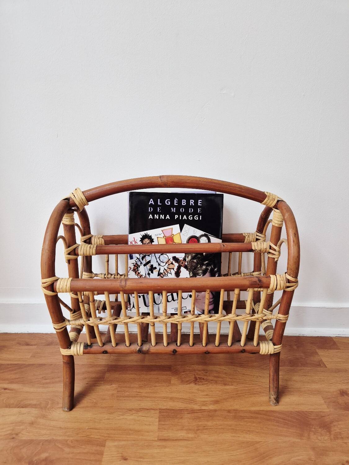 70s Rattan Magazine Rack - Vintage