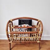 70s Rattan Magazine Rack - Vintage