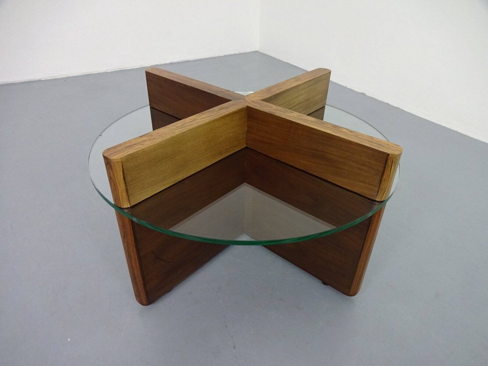 Italian rosewood and glass coffee table, 1960s