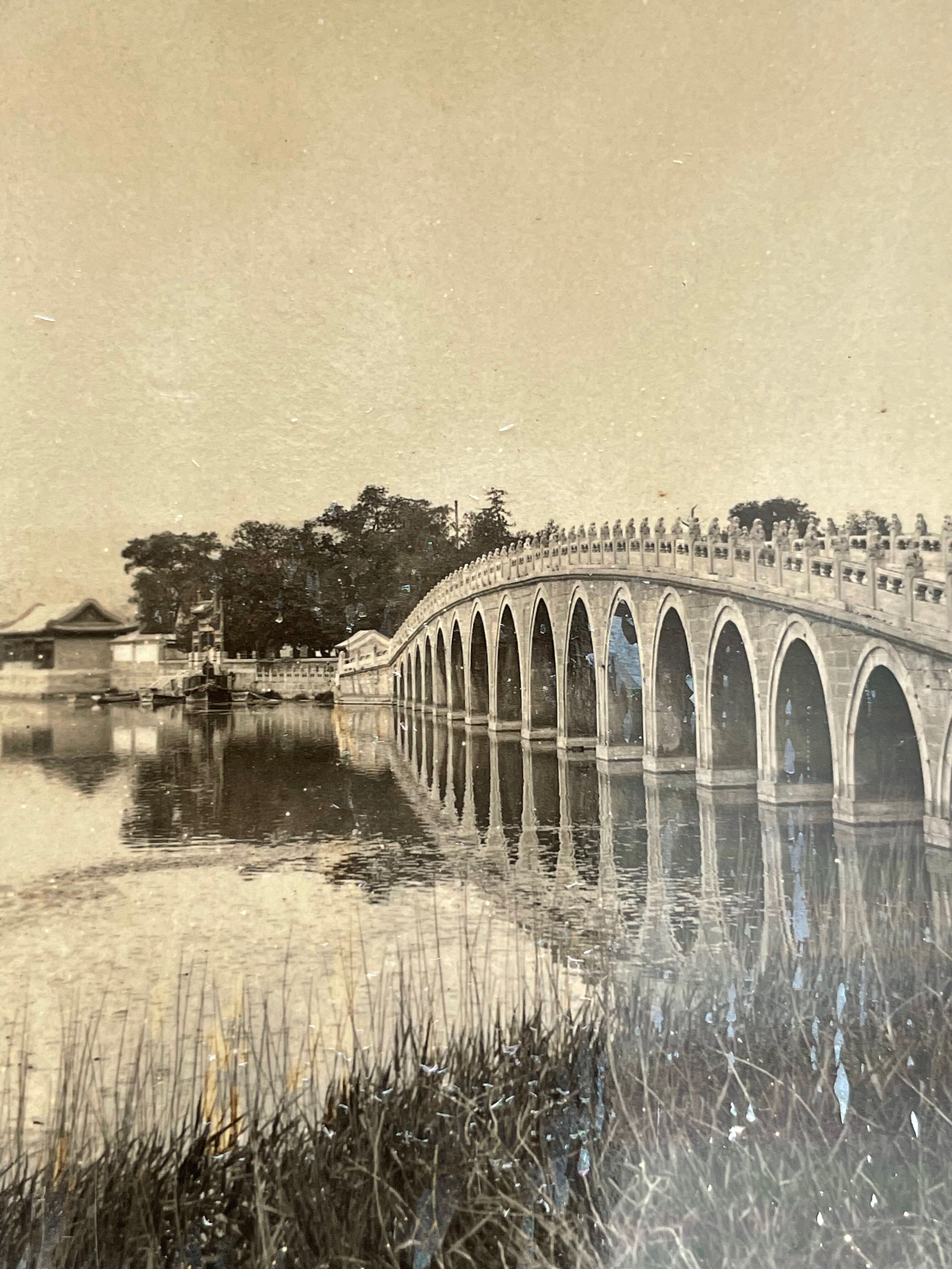 Old photography stereo, stereograph, luxury albumine 1903 marble bridge of the Empress, China