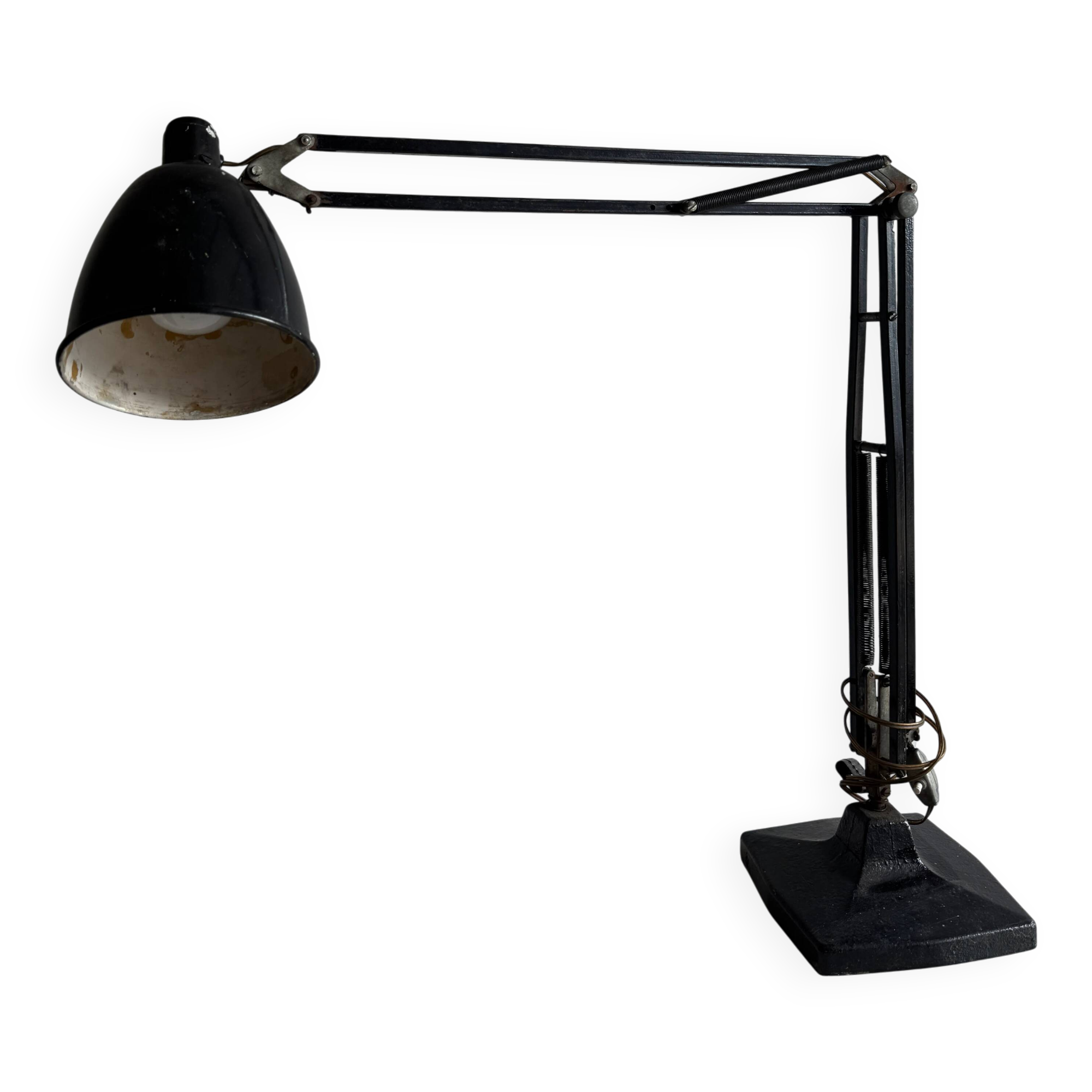 Lampe de bureau articulée de style industriel vintage en métal noir avec base en fonte et bras réglable