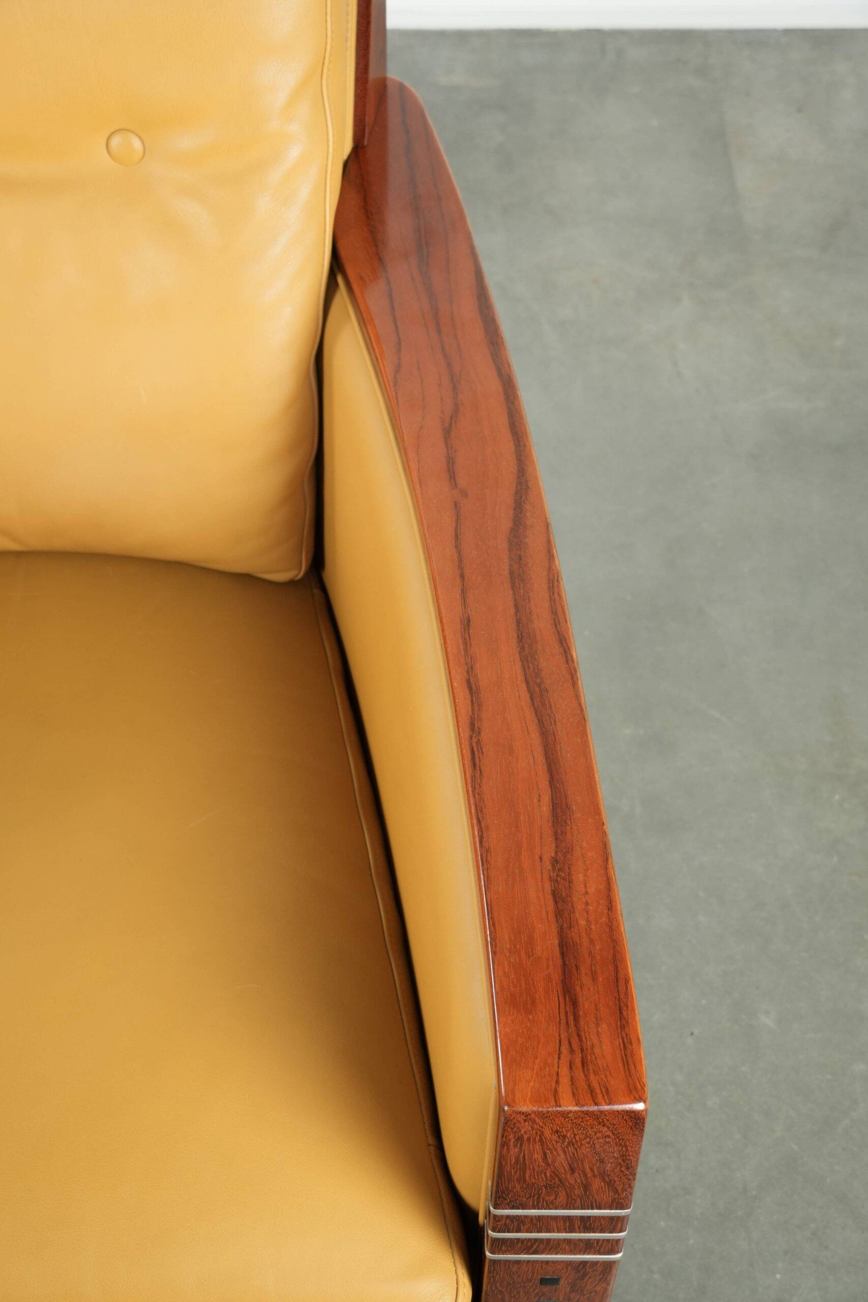 Set of two beautiful yellow cowhide Art Deco design armchairs