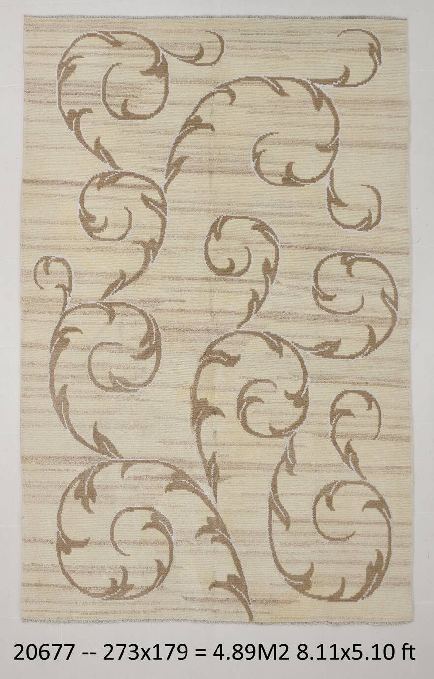 Turkish Cream & Brown Modern Vintage Rug, 179x273Cm