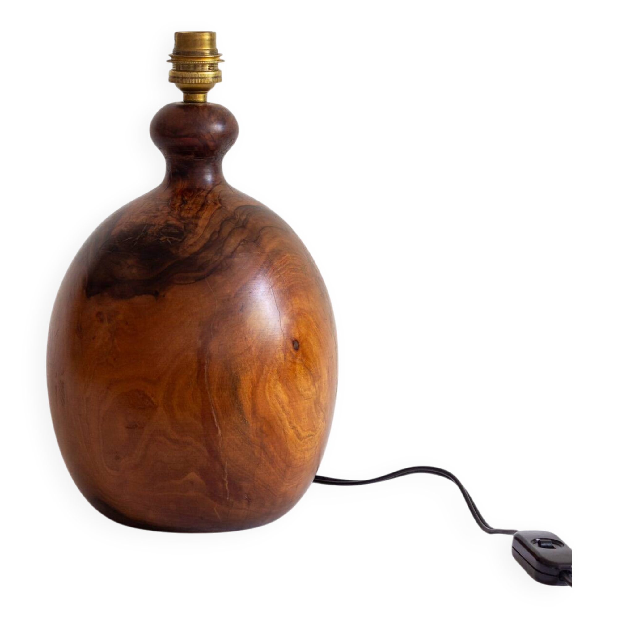 Pied de lampe monoxyle en loupe d’orme, Travail artisanal anonyme,Années 60