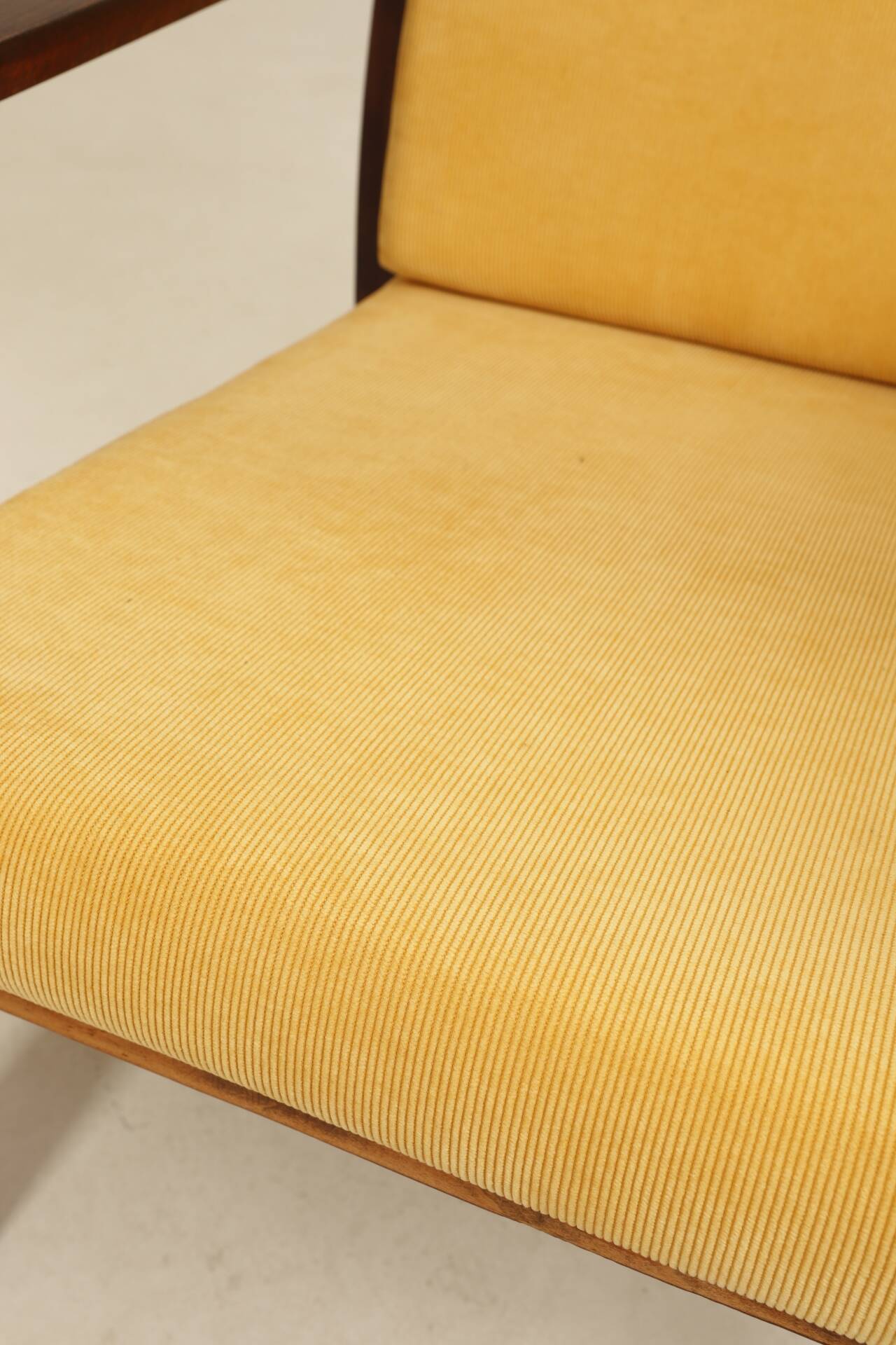 Pair of vintage curved beech armchairs, refurbished – Corduroy fabric