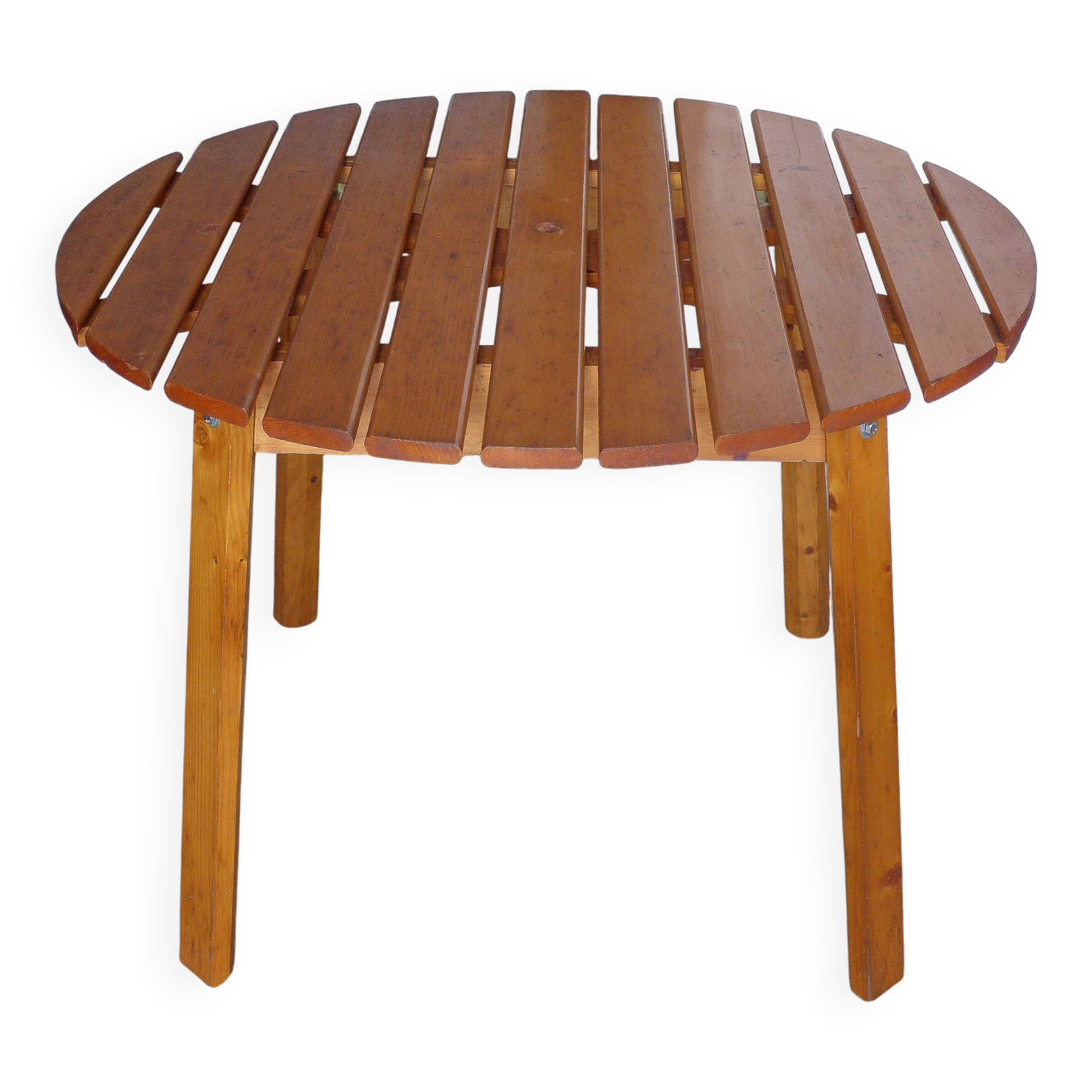 Vintage round pine table, slatted pine table, vintage table, pine furniture