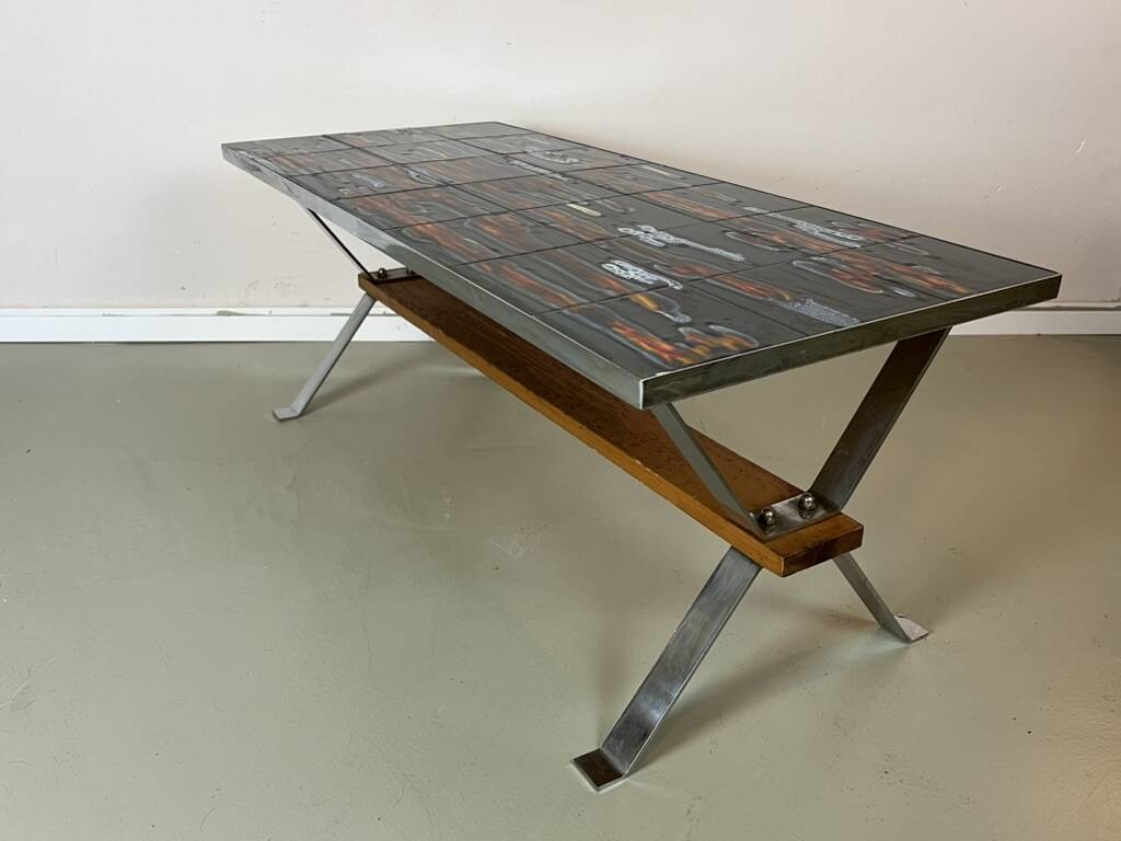 Vintage 1970s coffee table in ceramic, tiles, retro, mid-century