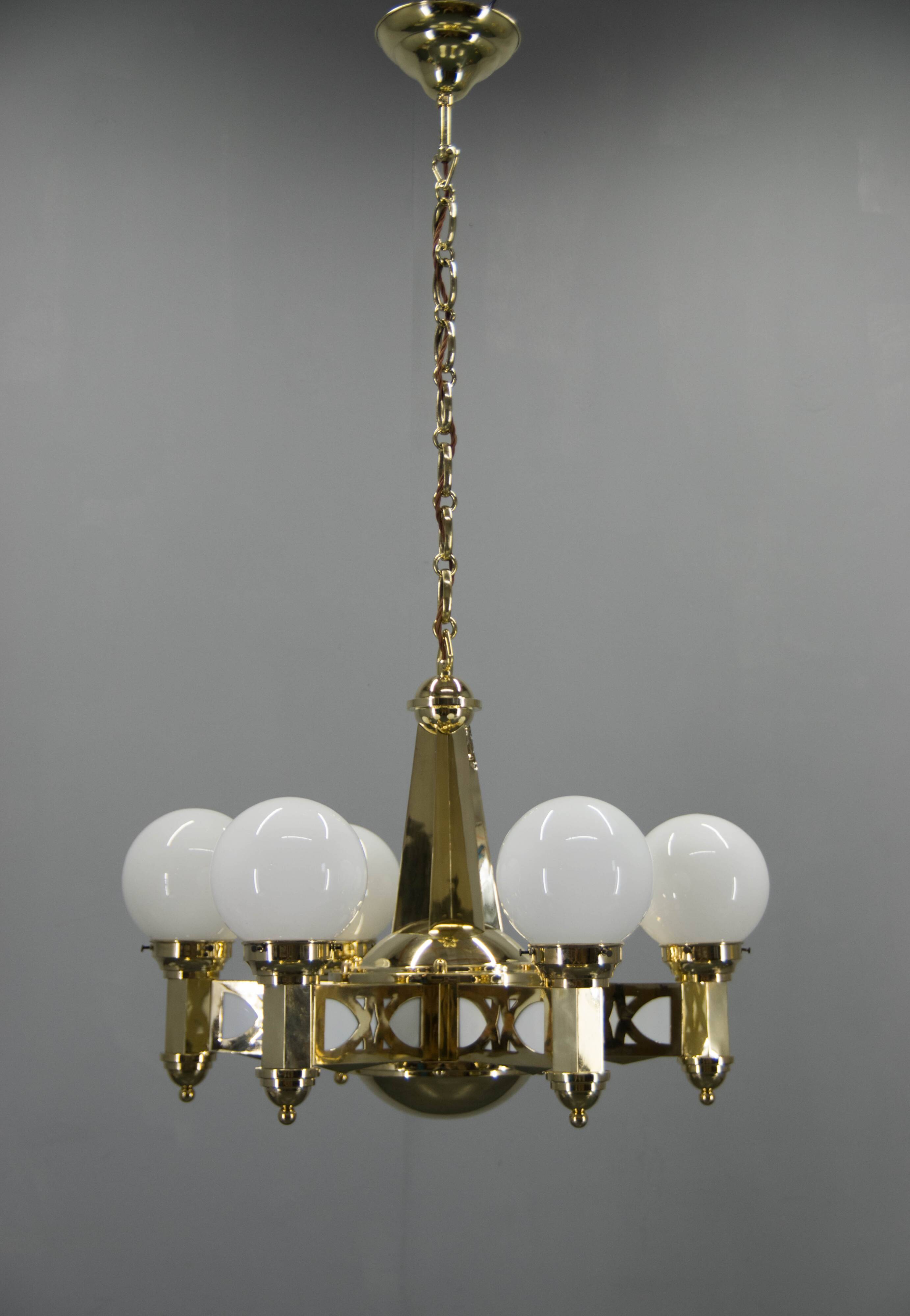 Rare Art Nouveau Chandelier by Emil Kralik for Vulkania, 1920s