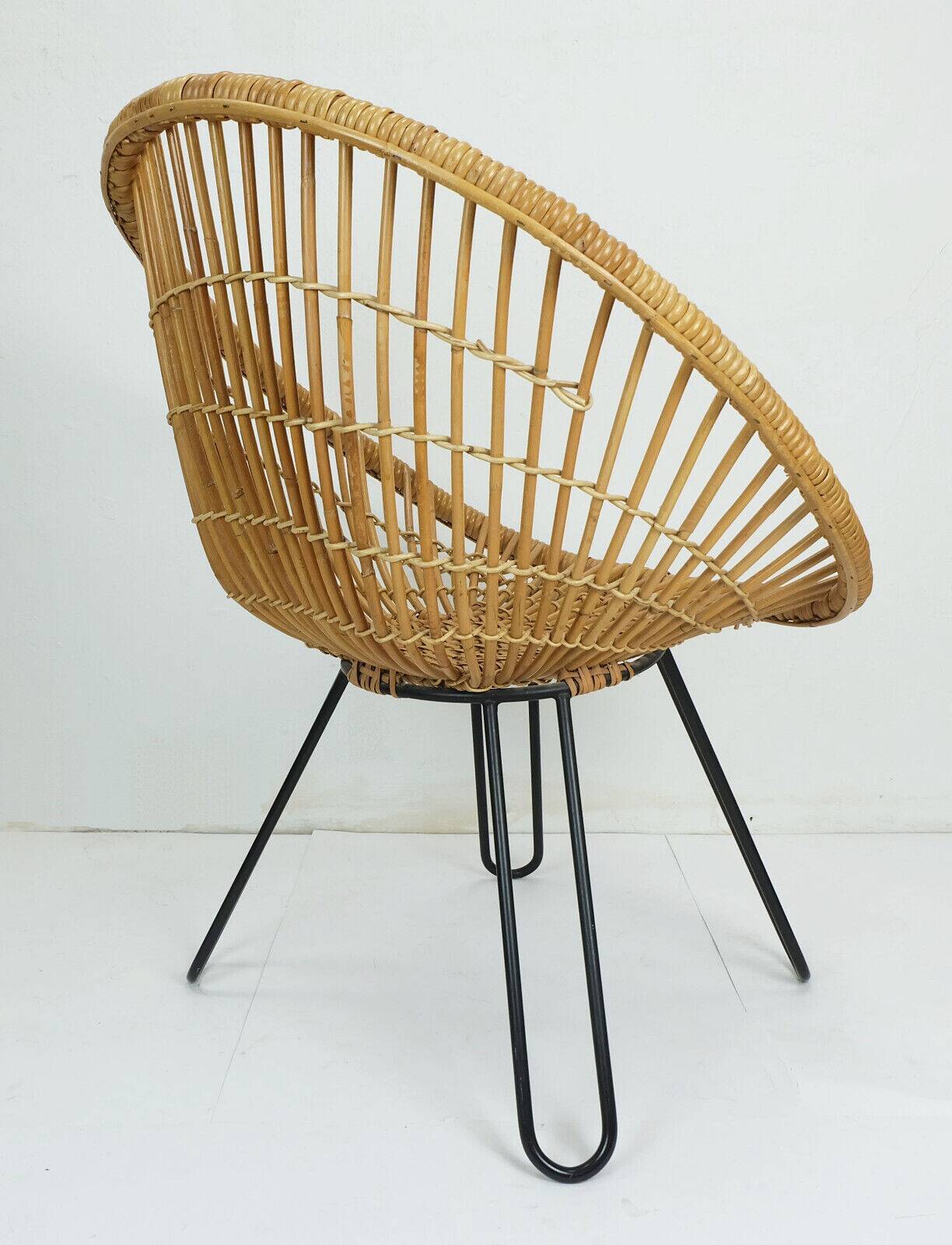 1960s mid century armchair bamboo wicker with hairpin legs
