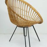 1960s mid century armchair bamboo wicker with hairpin legs