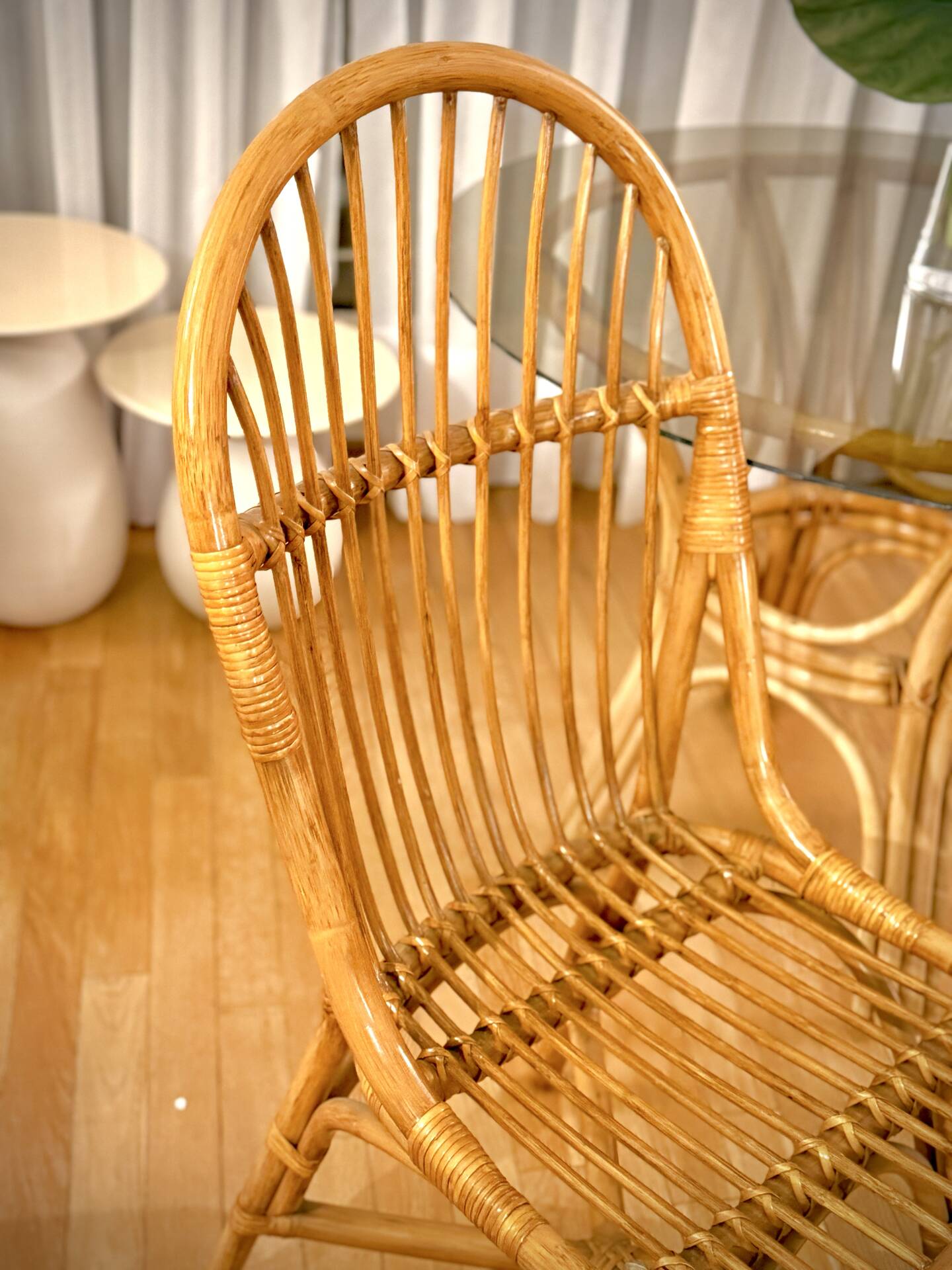 Smoked glass rattan table + chairs