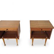 Pair of Vintage Mid-Century Nightstands in Walnut & Brass - 8 Bell Feet -