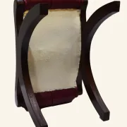 Vintage tufted footrest in red faux leather and solid beech.