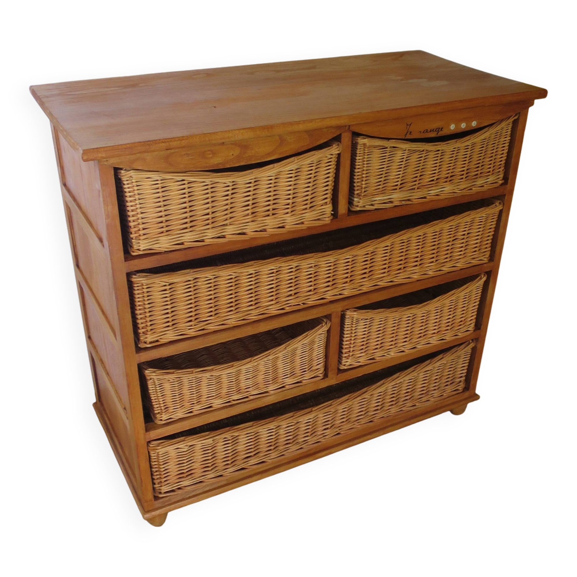 Storage furniture - wooden chest of drawers - 8 wicker drawers - bohemian countryside
