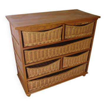 Storage furniture - wooden chest of drawers - 8 wicker drawers - bohemian countryside
