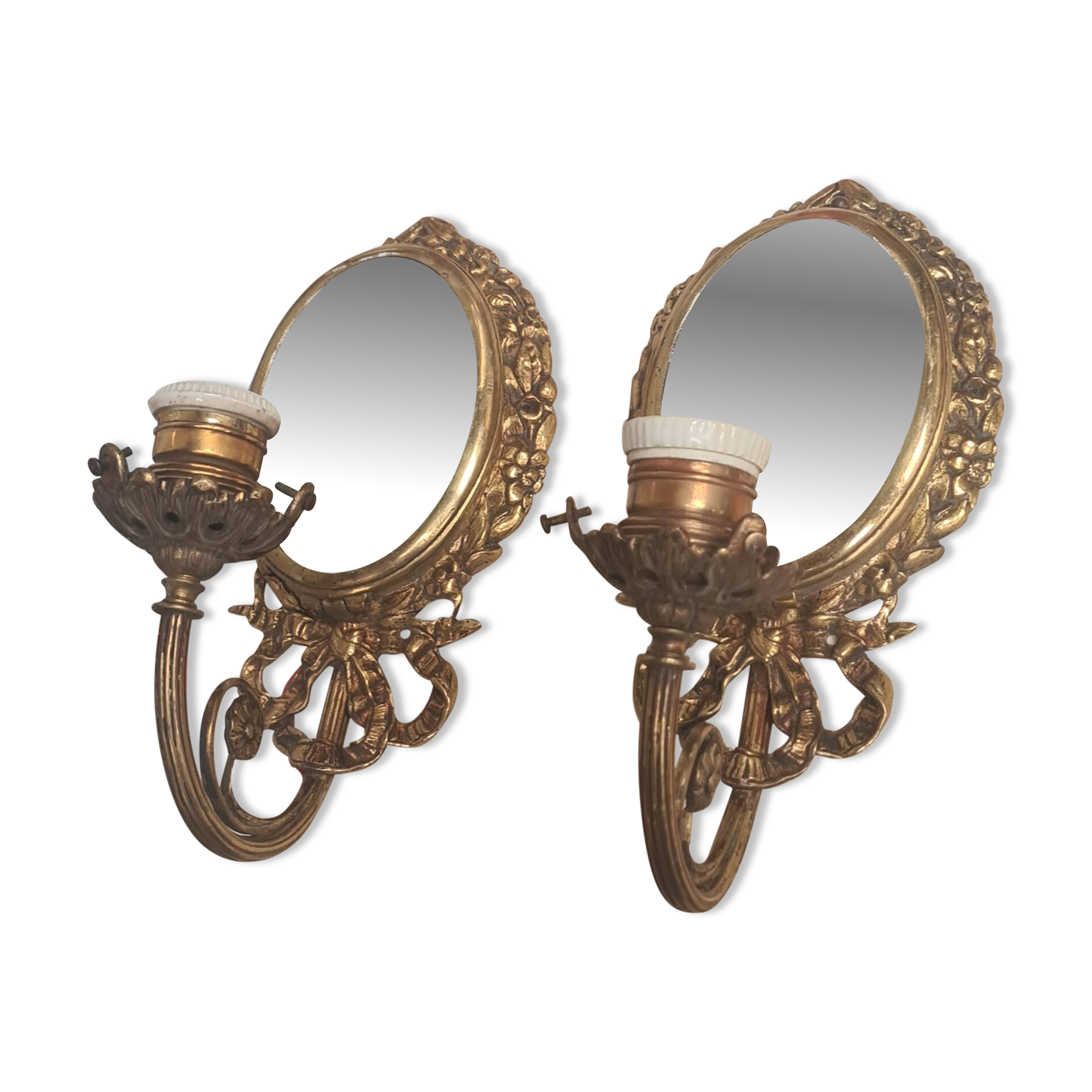 2 bronze wall lights and pretty mirror,,, napoleon 3 26x15