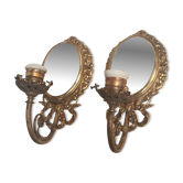 2 bronze wall lights and pretty mirror,,, napoleon 3 26x15