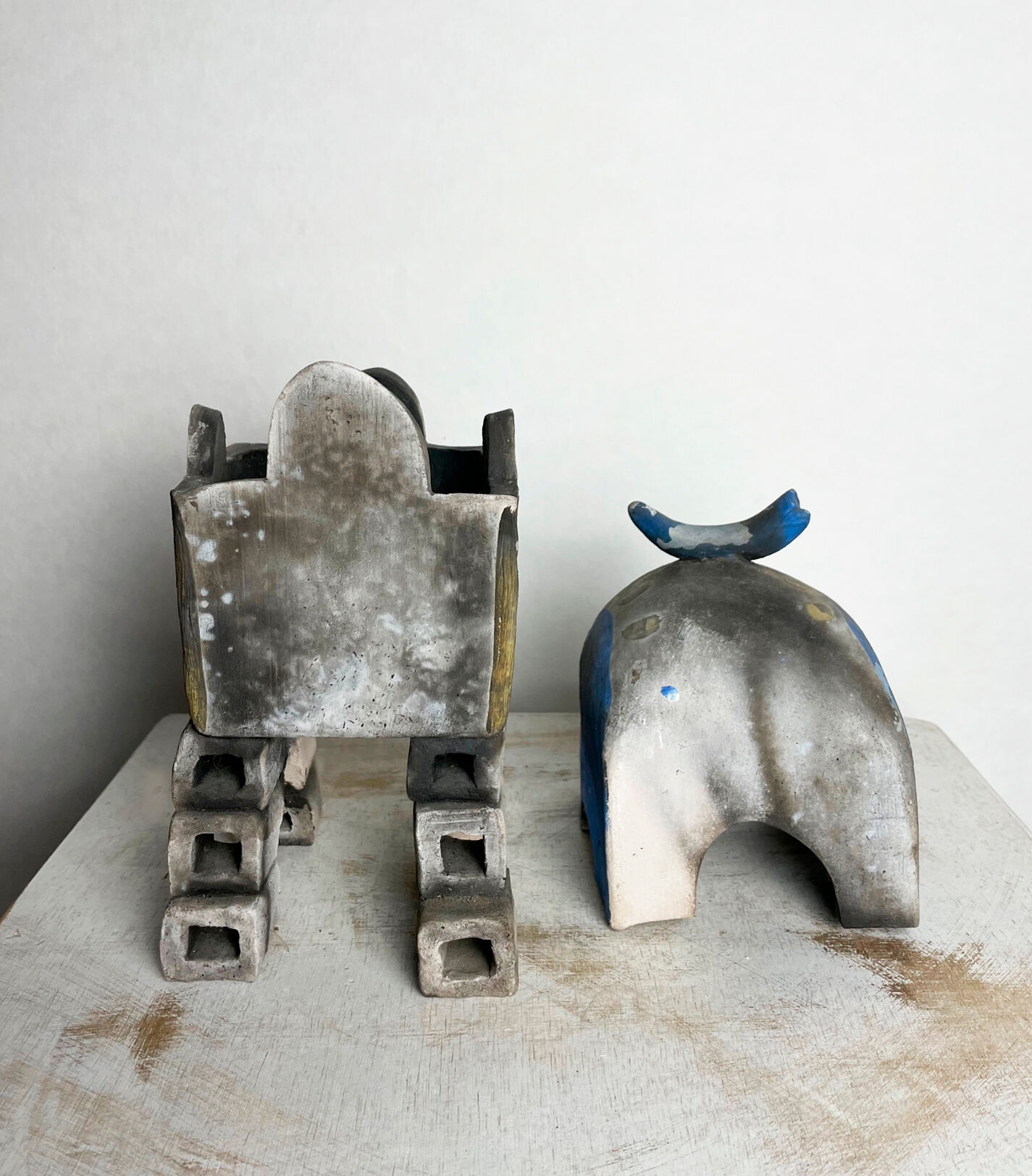 Surrealist box in painted terracotta