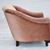 1960s, Danish armchair, salmon pink furniture velour, ash wood legs.