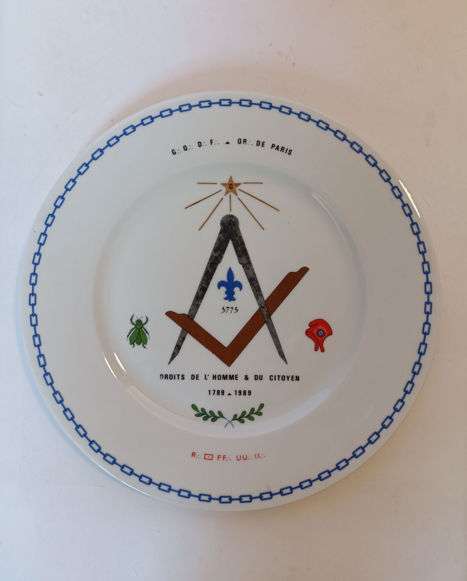 Bicentennial Masonic plate of the revolution dated and signed 1989.