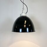 Industrial black enamel lamp with porcelain top, 1950s