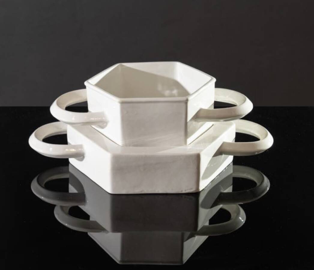 Sergio Asti, white ceramic centerpiece, Gabbianelli Italy ca. 1970