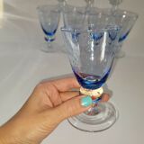 8 vintage blue bubble blown glass walking glasses