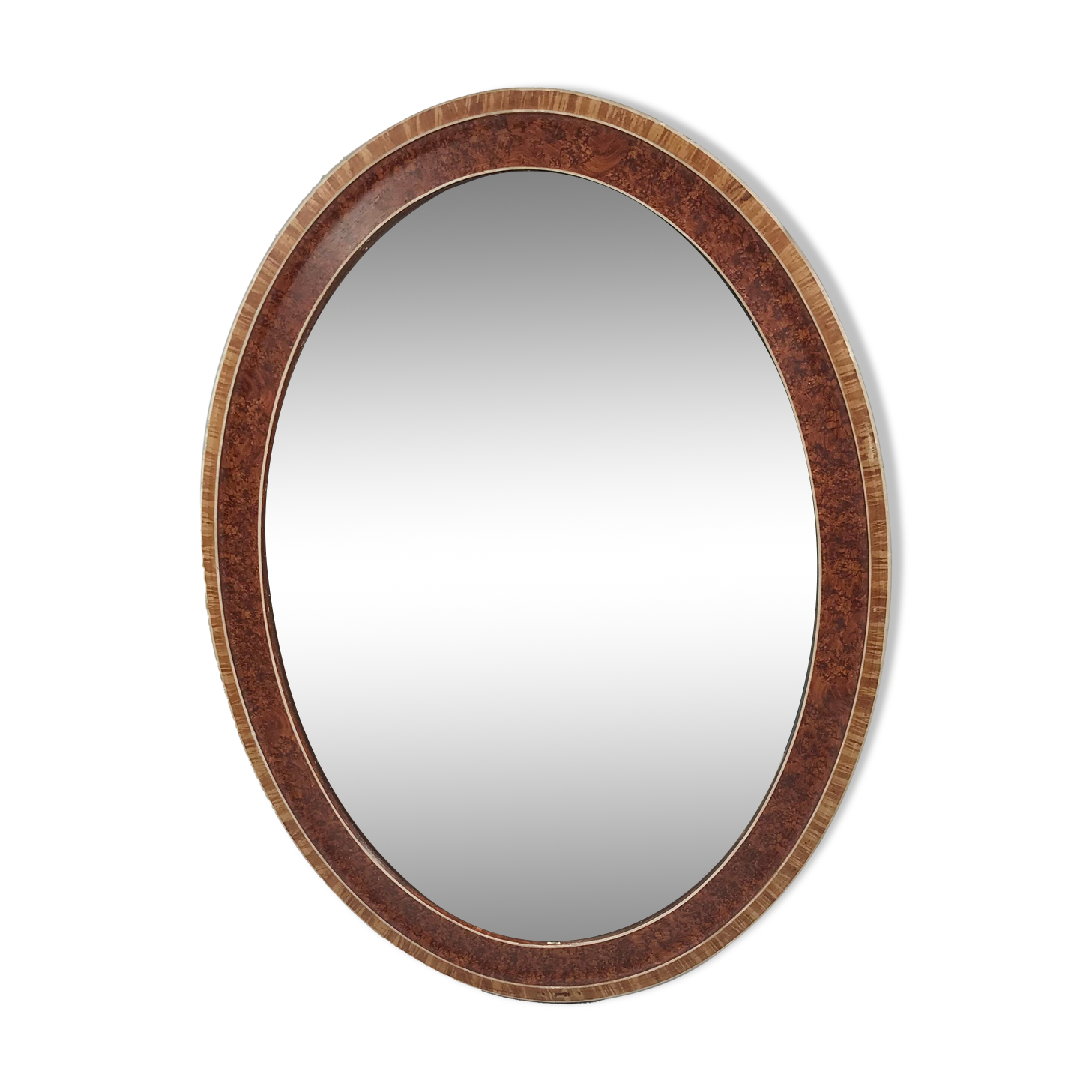Miroir ovale en bois et décor placage 35x45cm