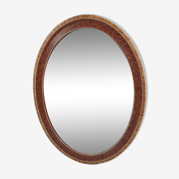 Miroir ovale en bois et décor placage 35x45cm