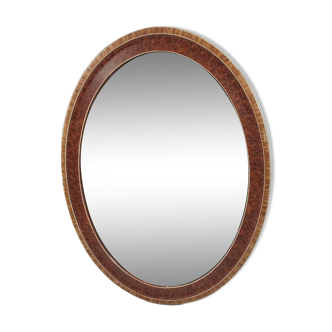Miroir ovale en bois et décor placage 35x45cm