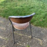 Chair in beige velvet and chrome, curved shape, vintage 1950
