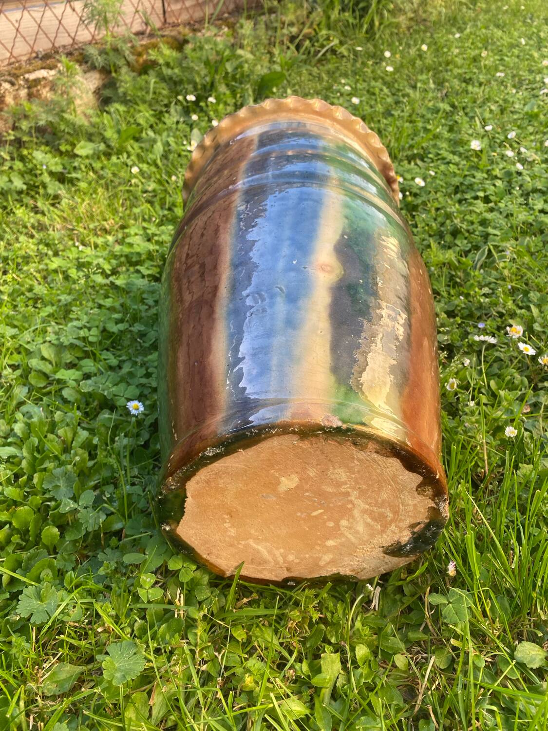 Large ancient glazed terracotta vase from southern France.