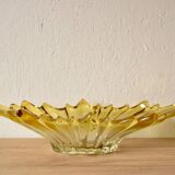 Corbeille vintage en verre moulé et teint en jaune