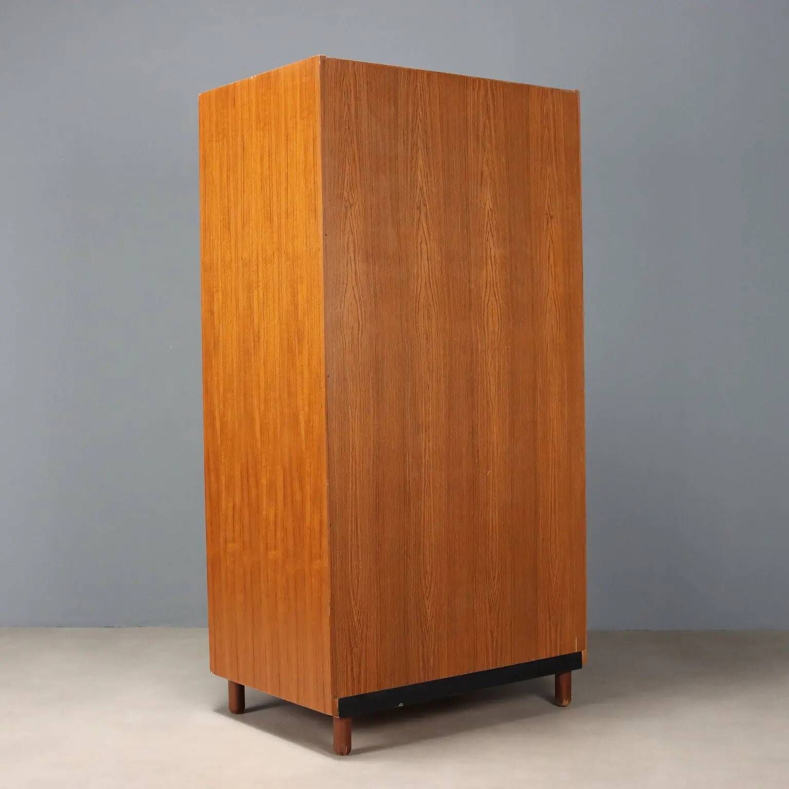 Vintage teak veneer wardrobe, designer, Italy, 1960s