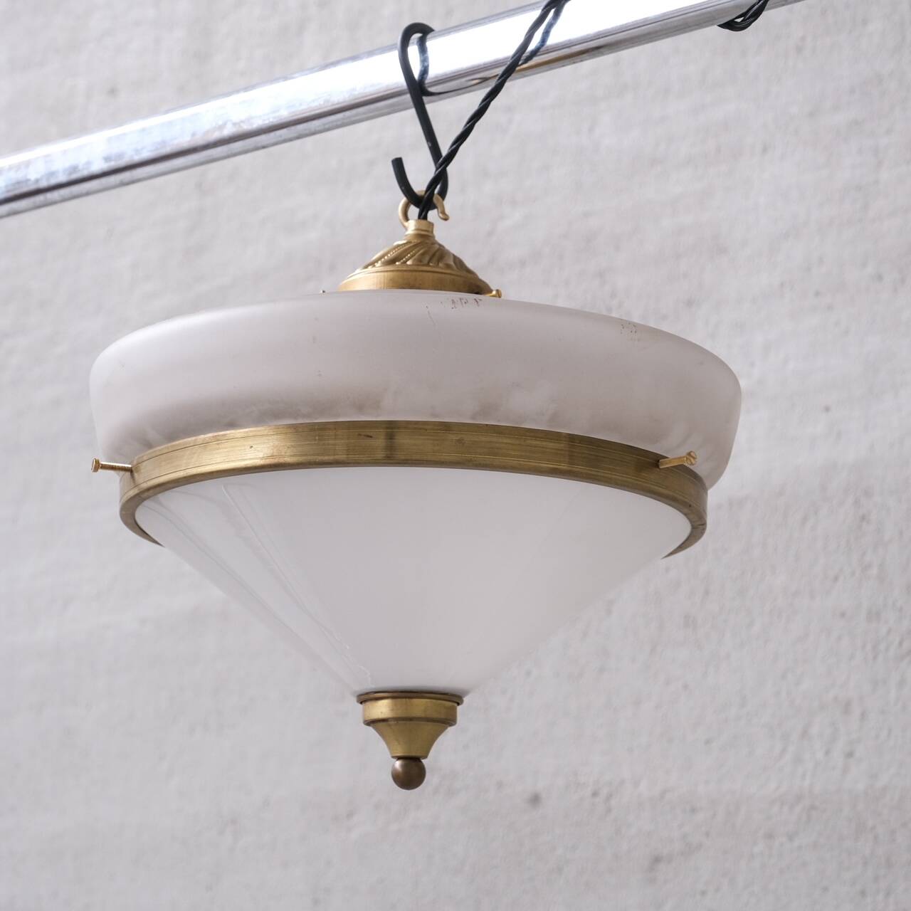 Two Tone Mid-Century French Brass and Glass Pendant Light (5 available)