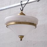 Two Tone Mid-Century French Brass and Glass Pendant Light (5 available)
