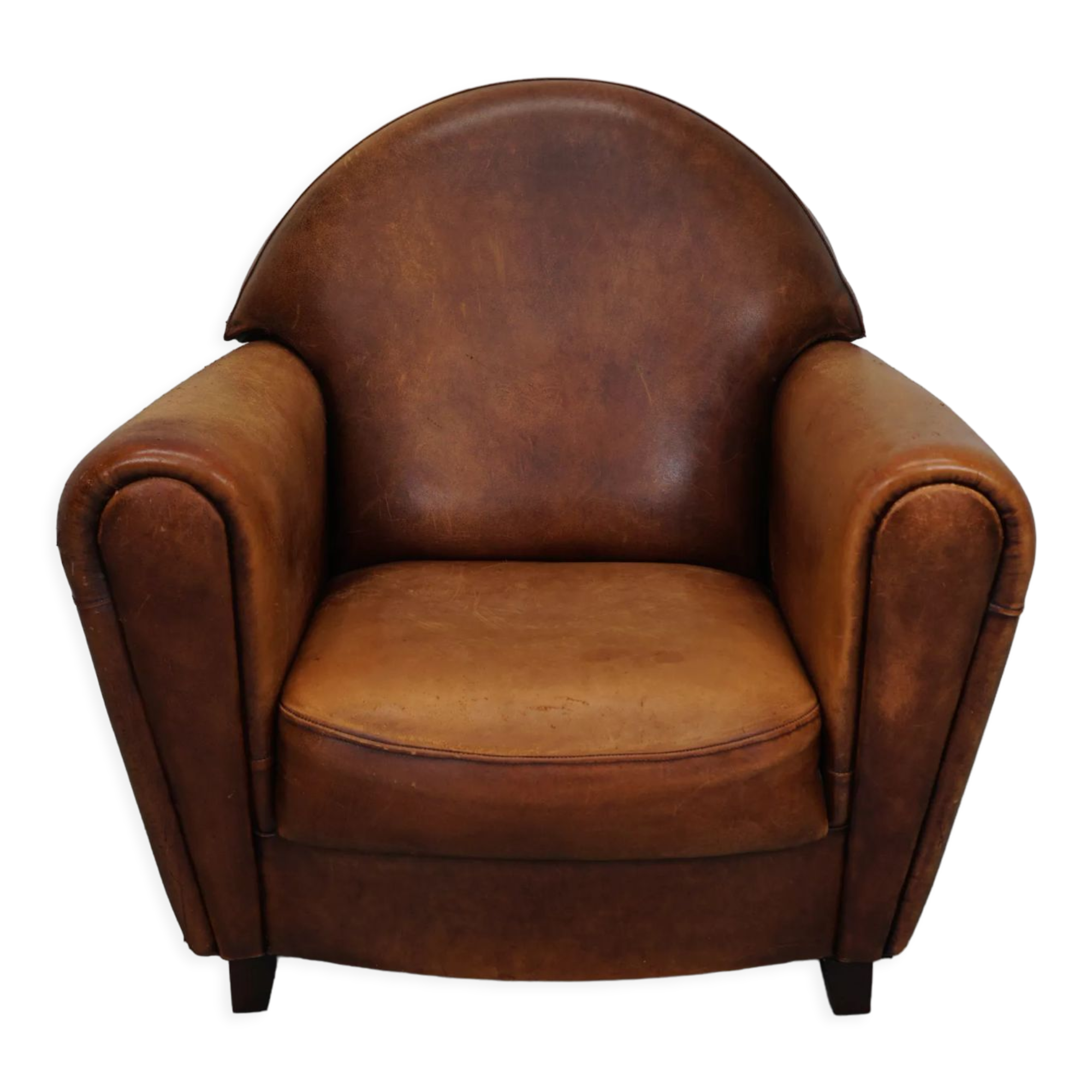 Fauteuil Club En Cuir Synthétique Marron - Rembourré