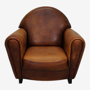 Vintage large dutch cognac colored leather club chair