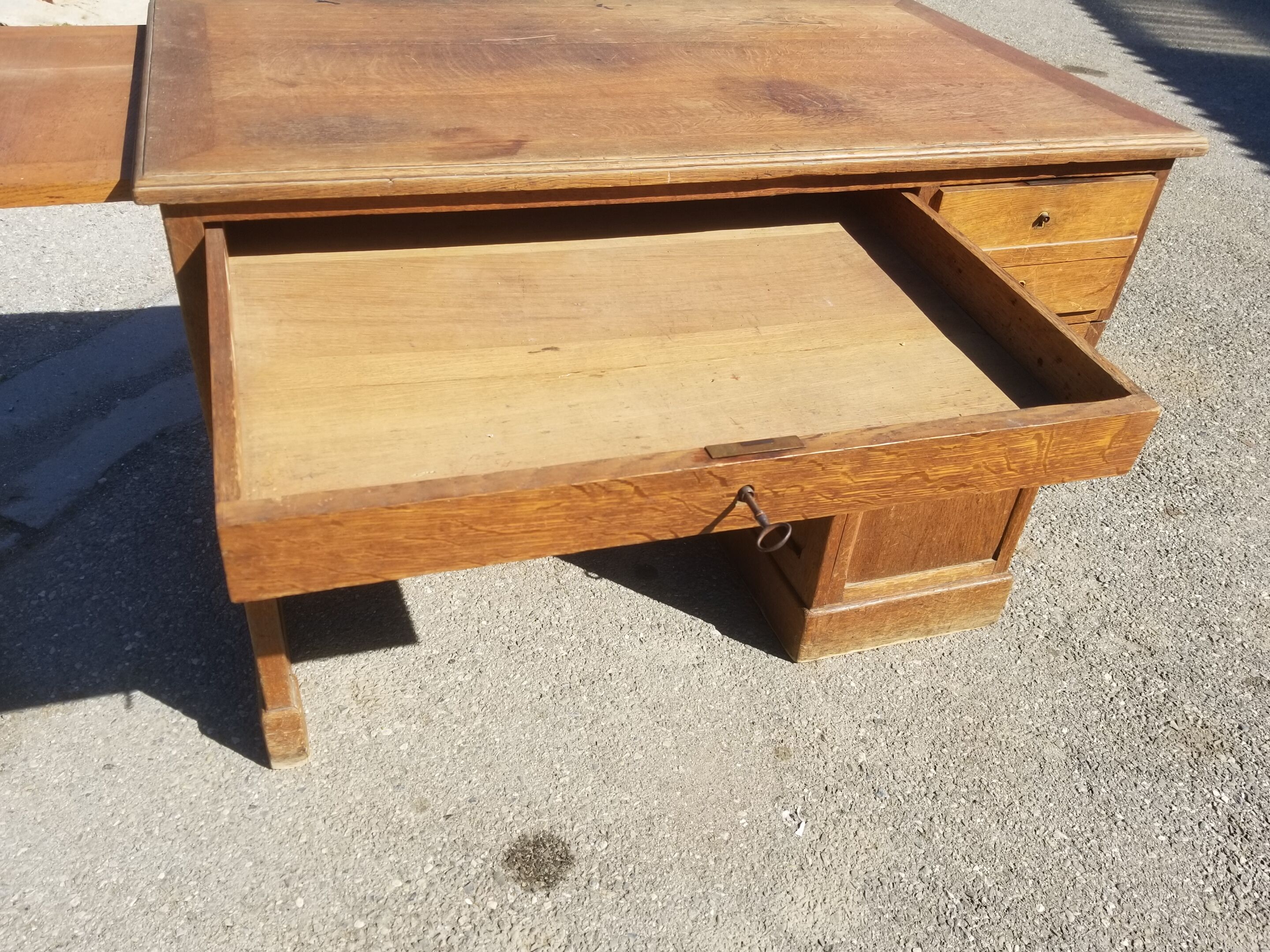 Old wooden administration office with sliding shelf