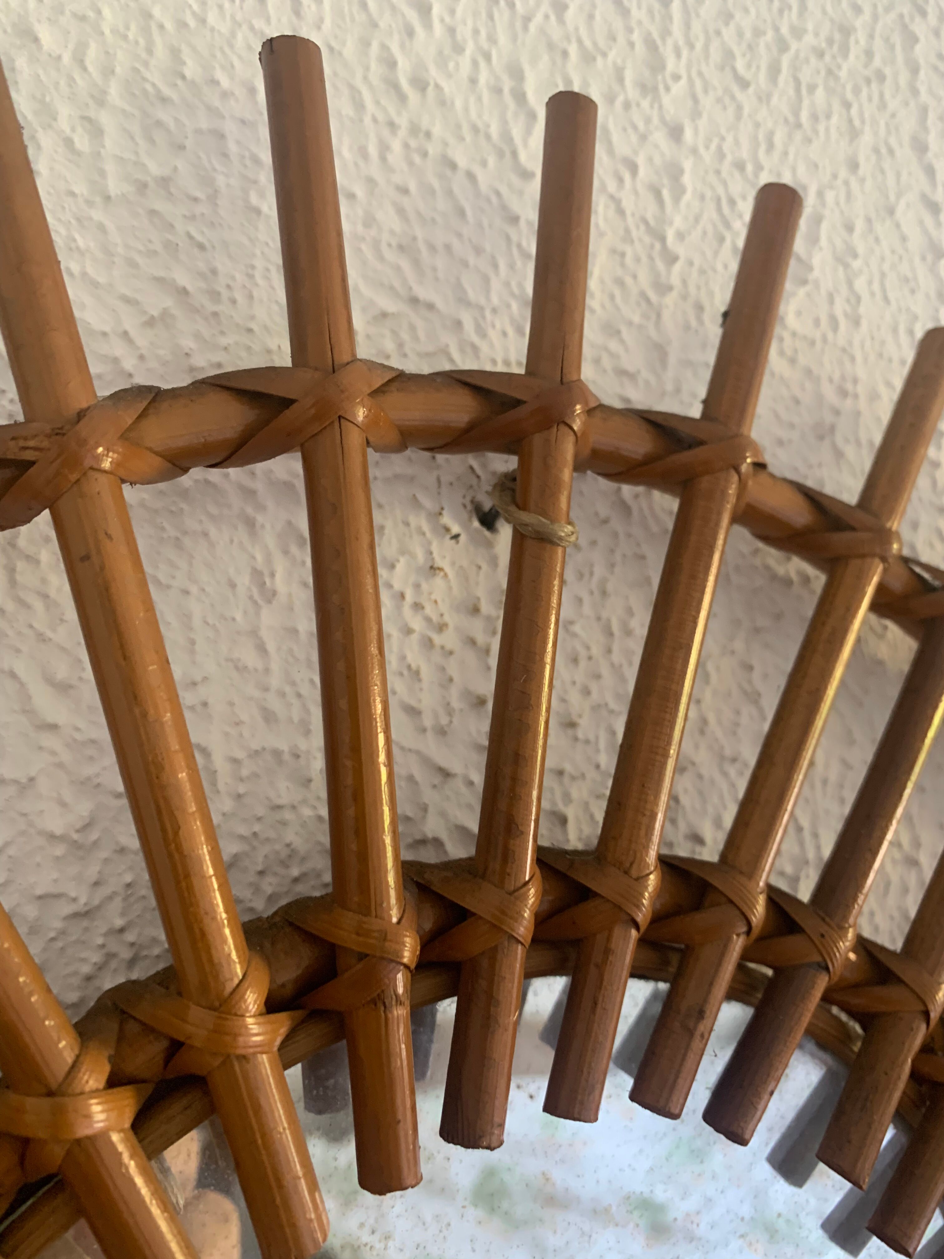 Vintage mirror 1960 rattan wicker sun - 55 cm