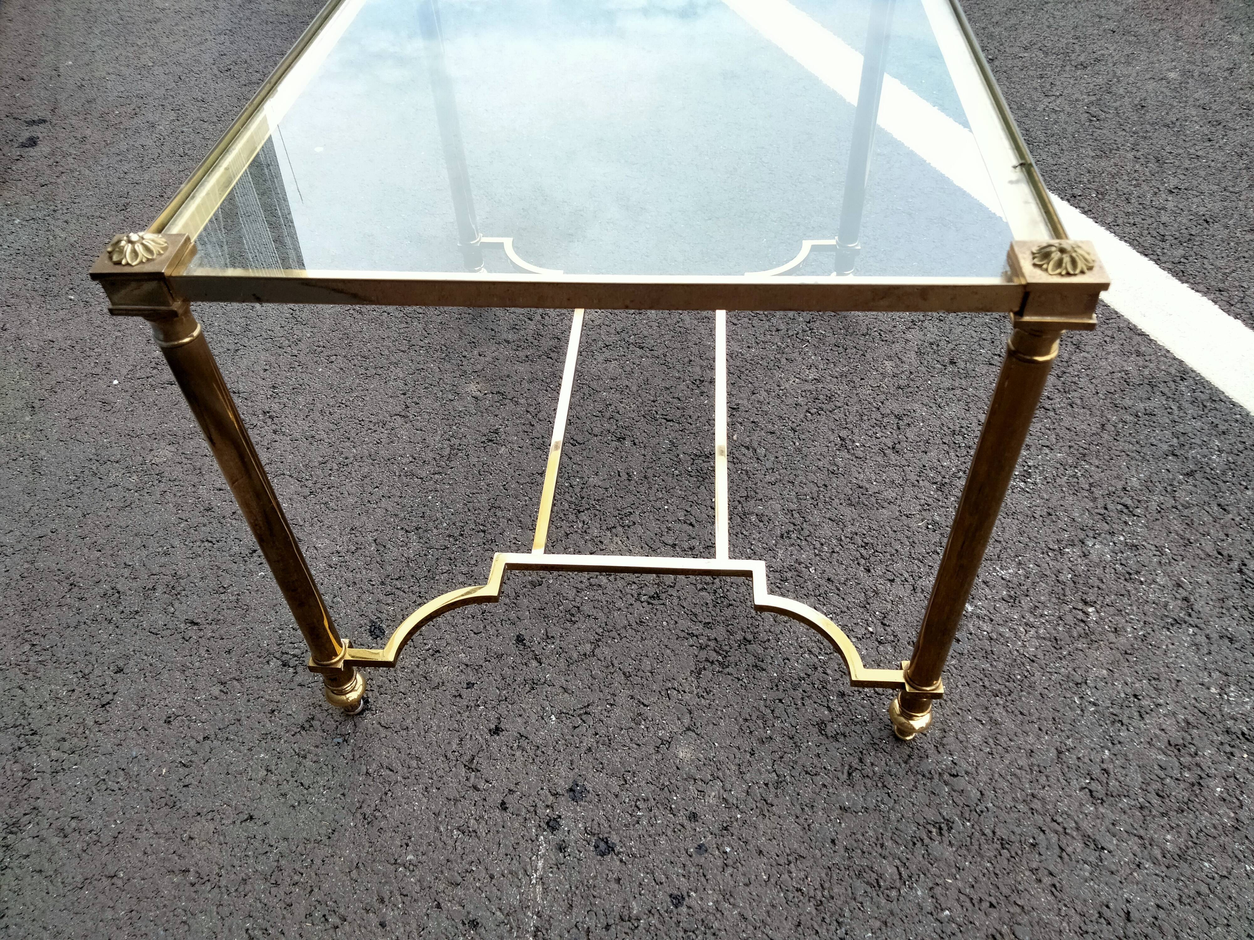 Old coffee table side metal gilded top glass style Louis XVl