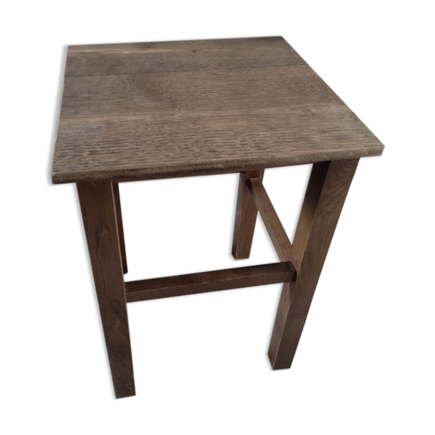 Stool solid wood seat, feet varnished patinated