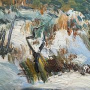 Antique painting, landscape under the snow, signed Fallet 1967
